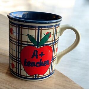 NEW Old Stock Potpourri Press A+ Teacher Mug Apple Plaid Christmas Vintage 1990